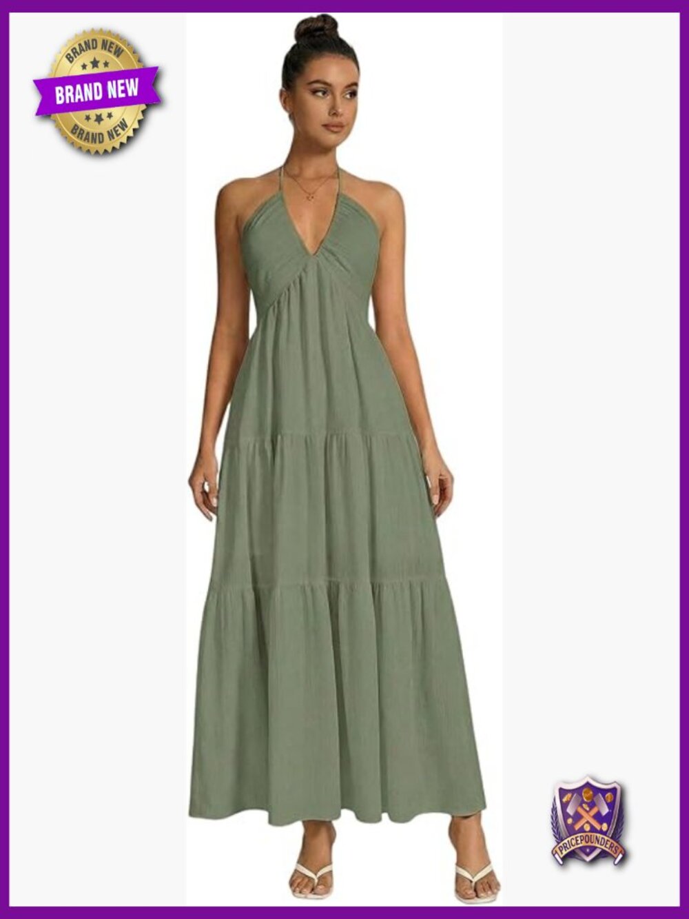 Backless Halter Maxi Dress Tiered Flowy Boho Beach Wed Guest - Picture 1 of 7